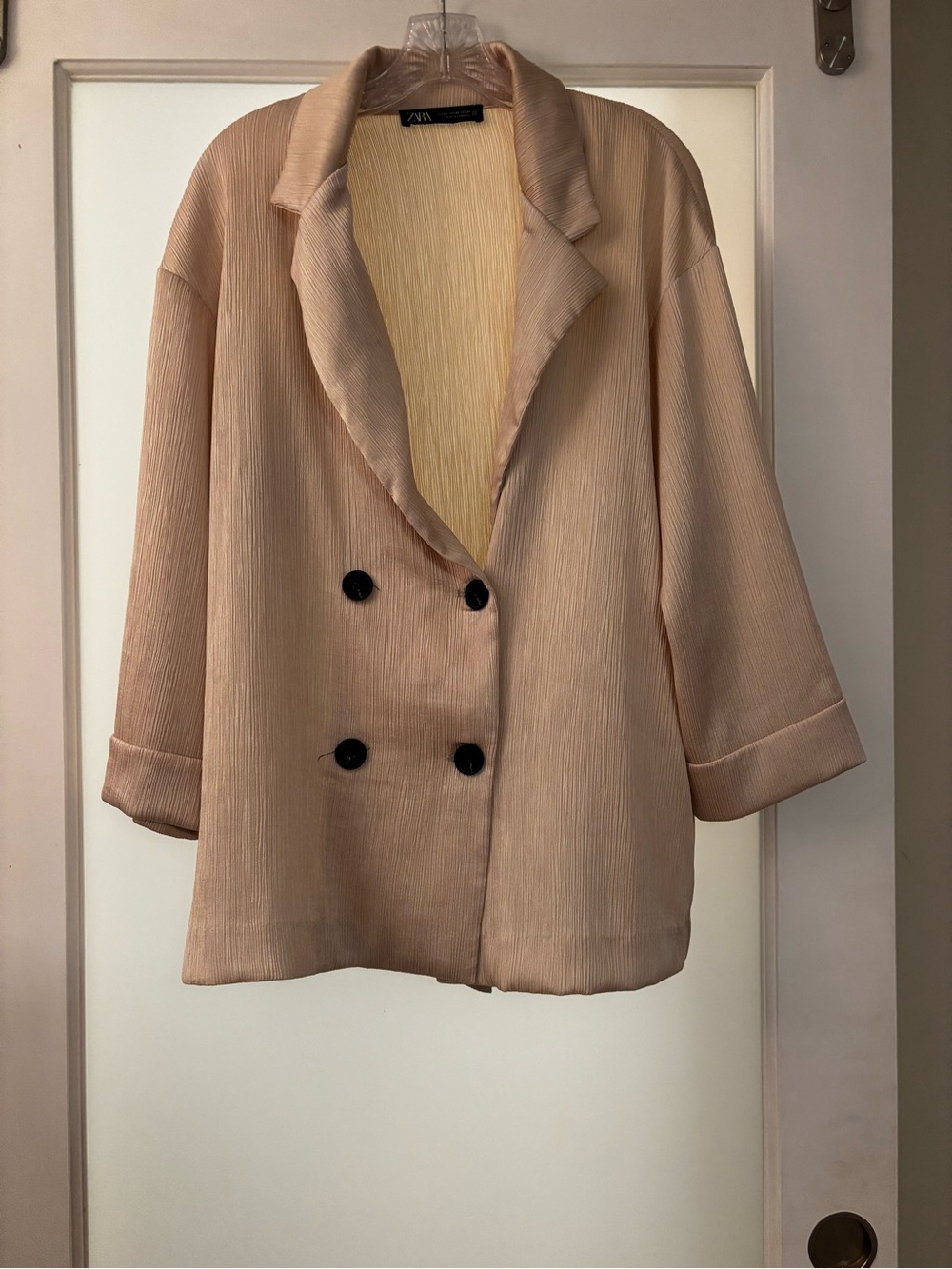 ZARA Beige Double-Breasted Textured Blazer